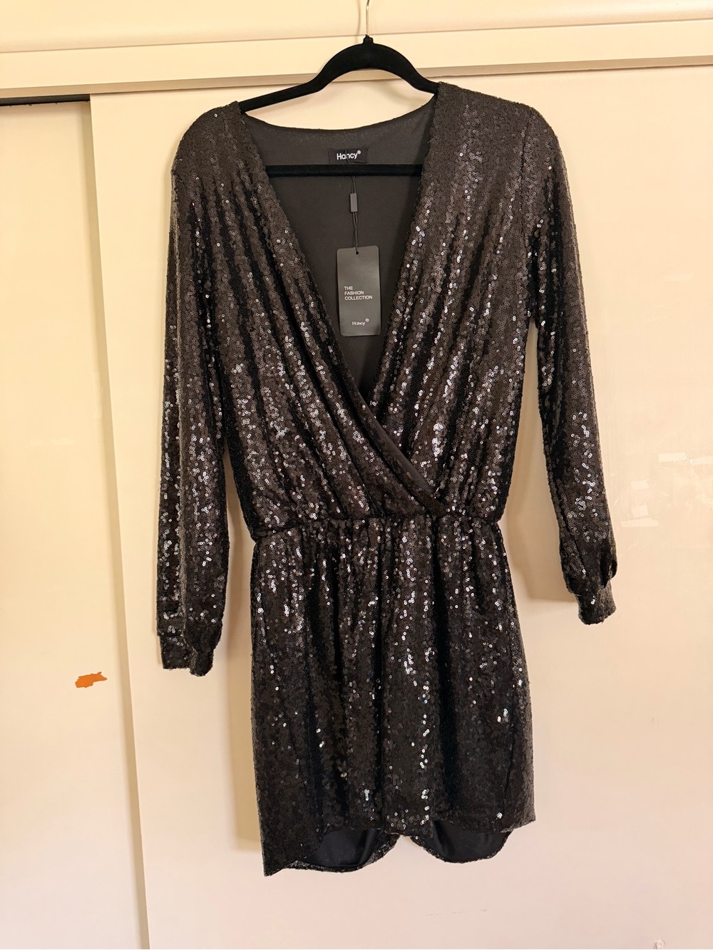 Black Sequin Surplice Romper